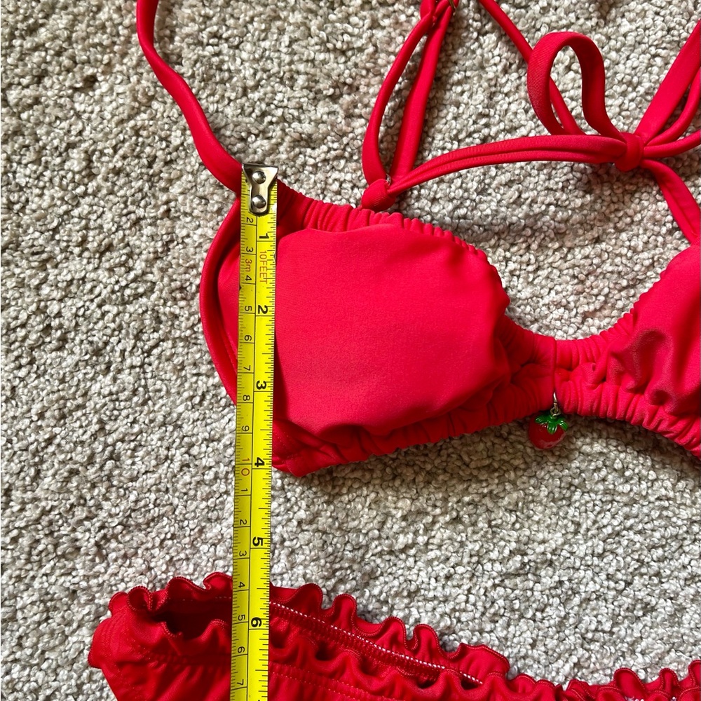 Red Bikini Set Ruffle Detailing Adjustable Straps Strawberry Charm Size XS-S - Picture 8 of 8